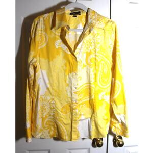 Paper White Sunny Yellow Paisley Print Button Front Blouse sz 14